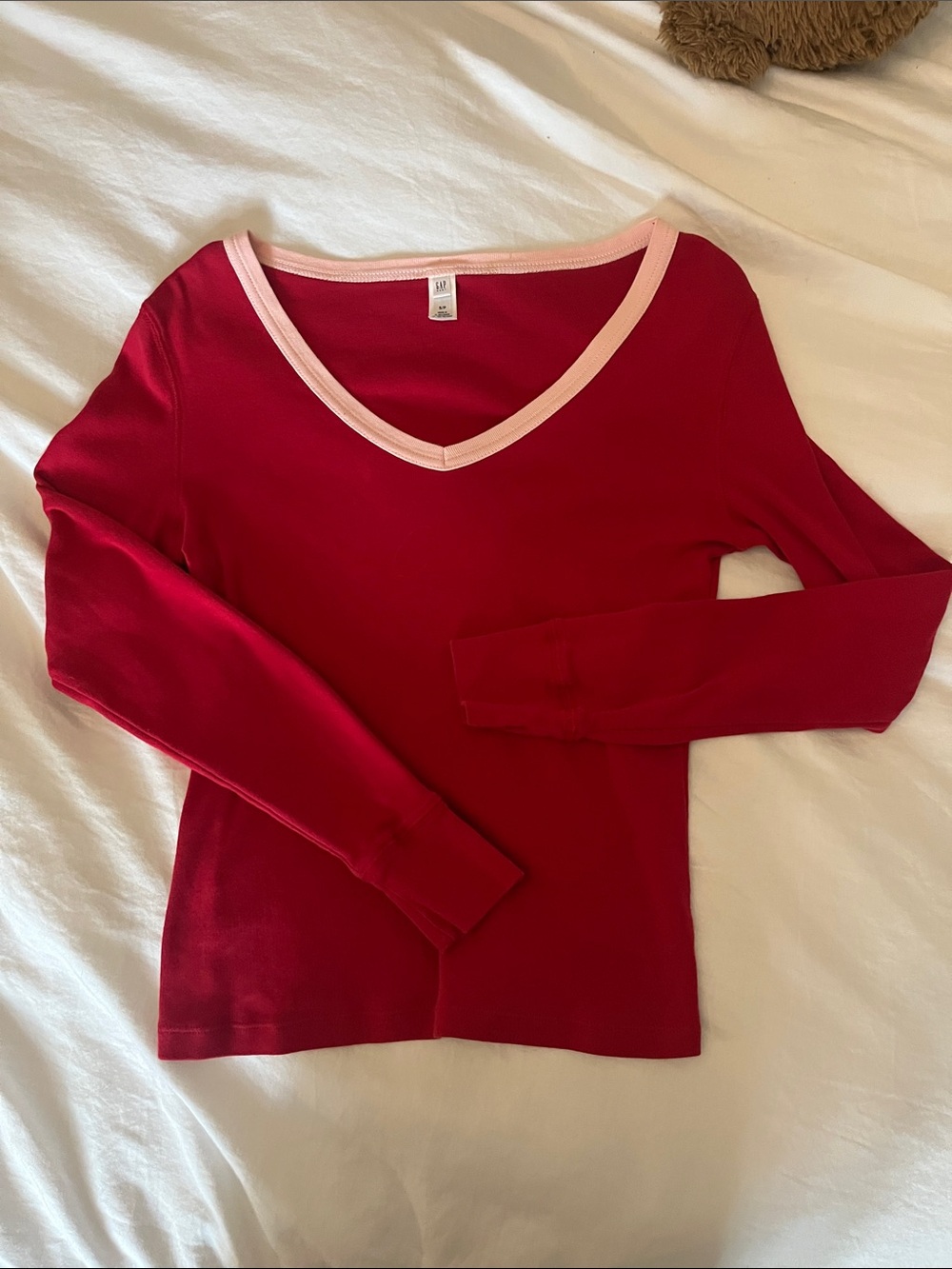 Women’s Red V-Neck Long Sleeve Top by